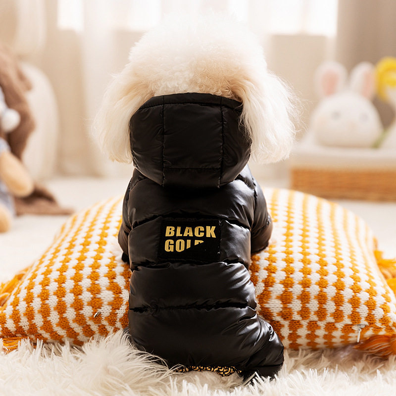 狗狗四脚石墨烯黑金带帽羽绒服秋冬季泰迪比熊小型犬猫咪宠物衣服