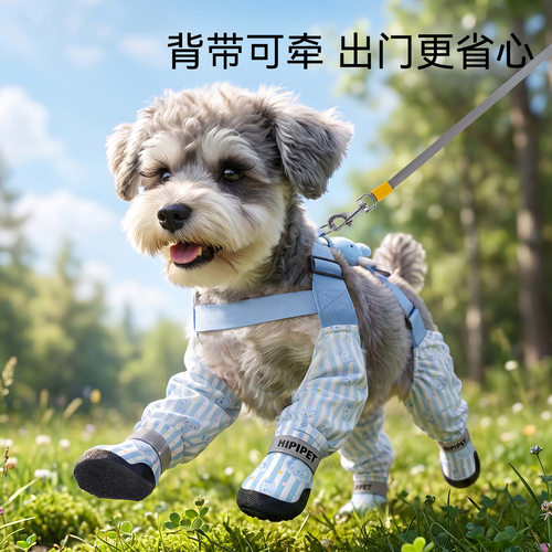 四季条纹防尘裤户外防水连体防水耐磨底狗狗外出鞋中大型犬遛狗鞋