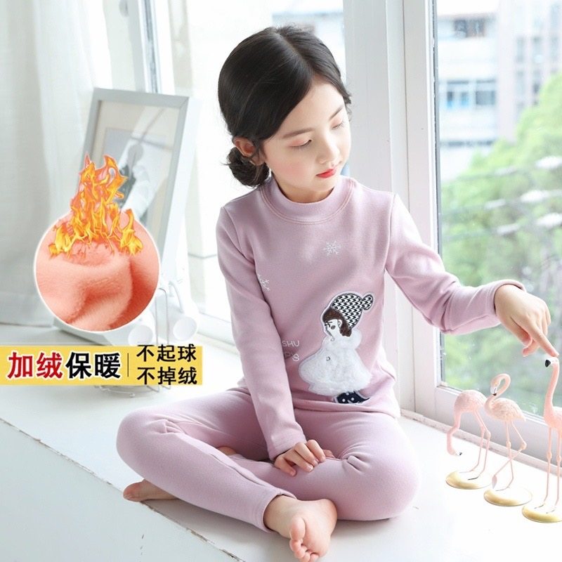 女童保暖内衣套装加绒加厚中大童内衣套装