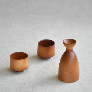 仿古柴烧酒壶一壶二杯套装家用复古酒具粗陶日式清酒小酌饮酒器