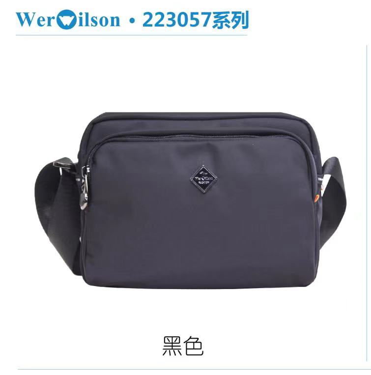 威尔逊男士单肩斜挎包横款多拉链单肩挎包简约大气防水帆布包