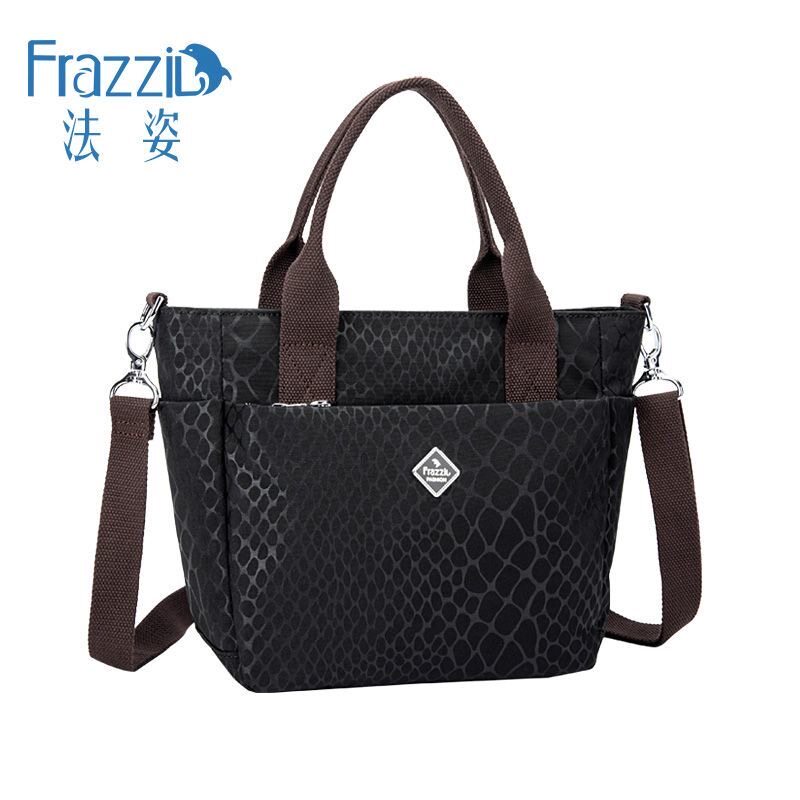 Frazzil/法姿斜挎包女小包黑花尼龙布小手提包休闲运动单肩小布包