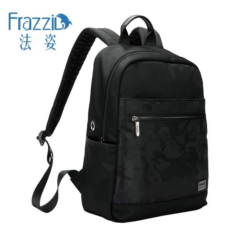 法姿新款双肩背包男时尚尼龙小背包黑色百搭旅游休闲软包