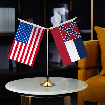 Mississippi密西西比州旧美国国旗Y型双杆钛金旗架办公会议室高档