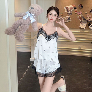 2026新款睡衣女士吊带短裤两件套轻奢韩式碎花冰丝绸性感家居服薄