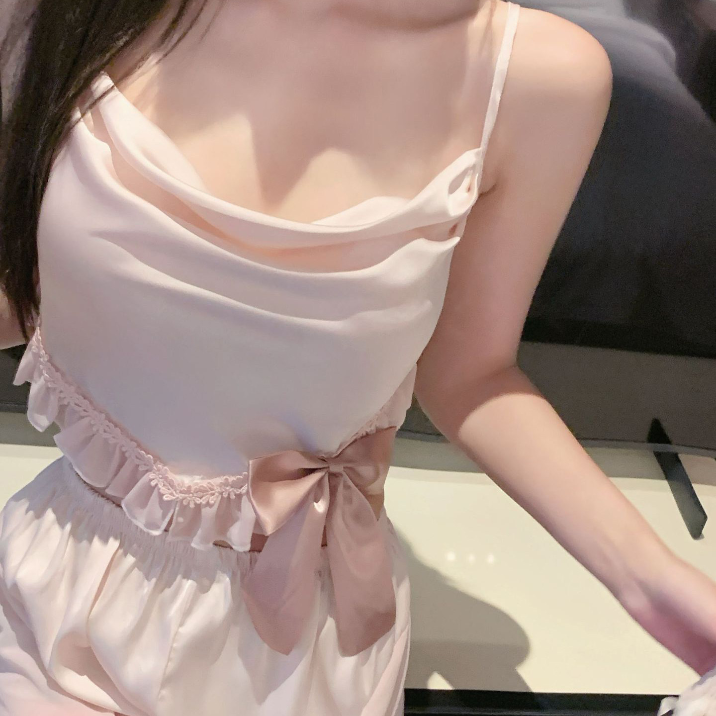 纯欲冰丝吊带短裤睡衣三件套可外