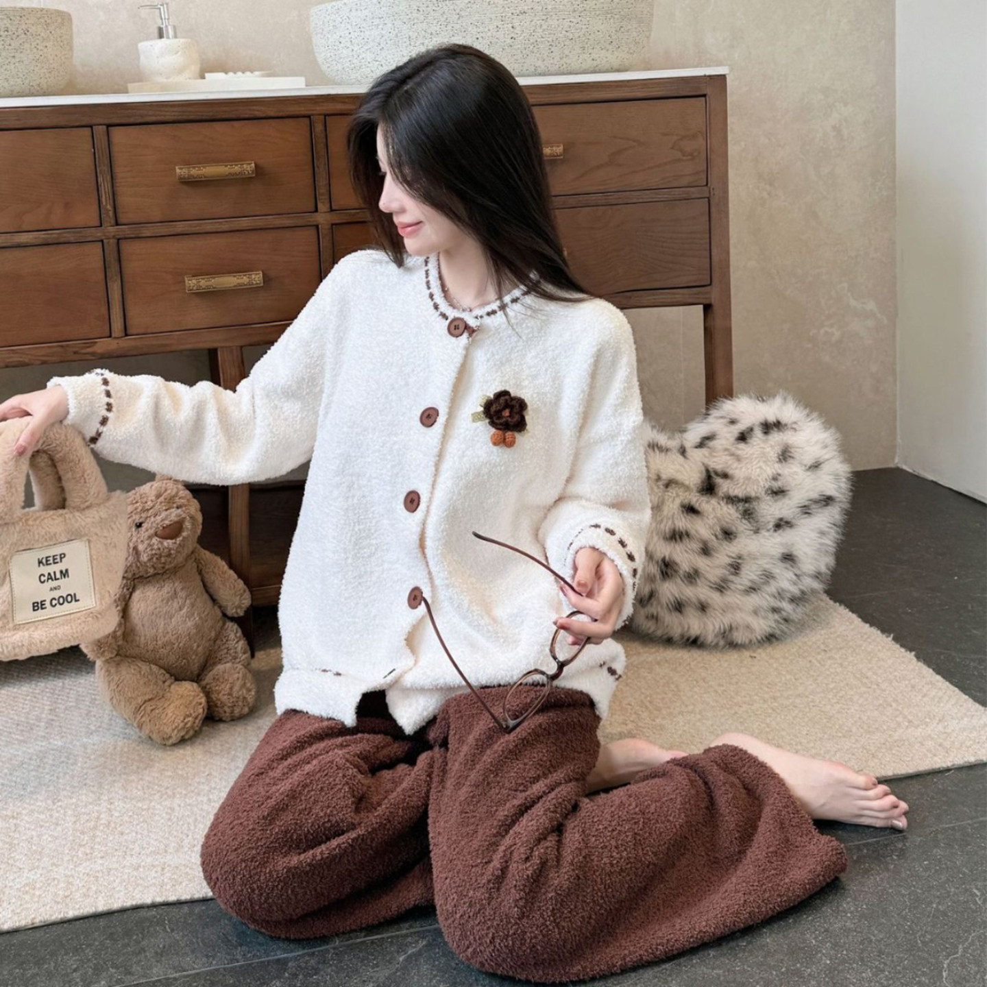 半边绒睡衣女款高级感舒适居家服两件套2026超火软糯加厚秋冬两件