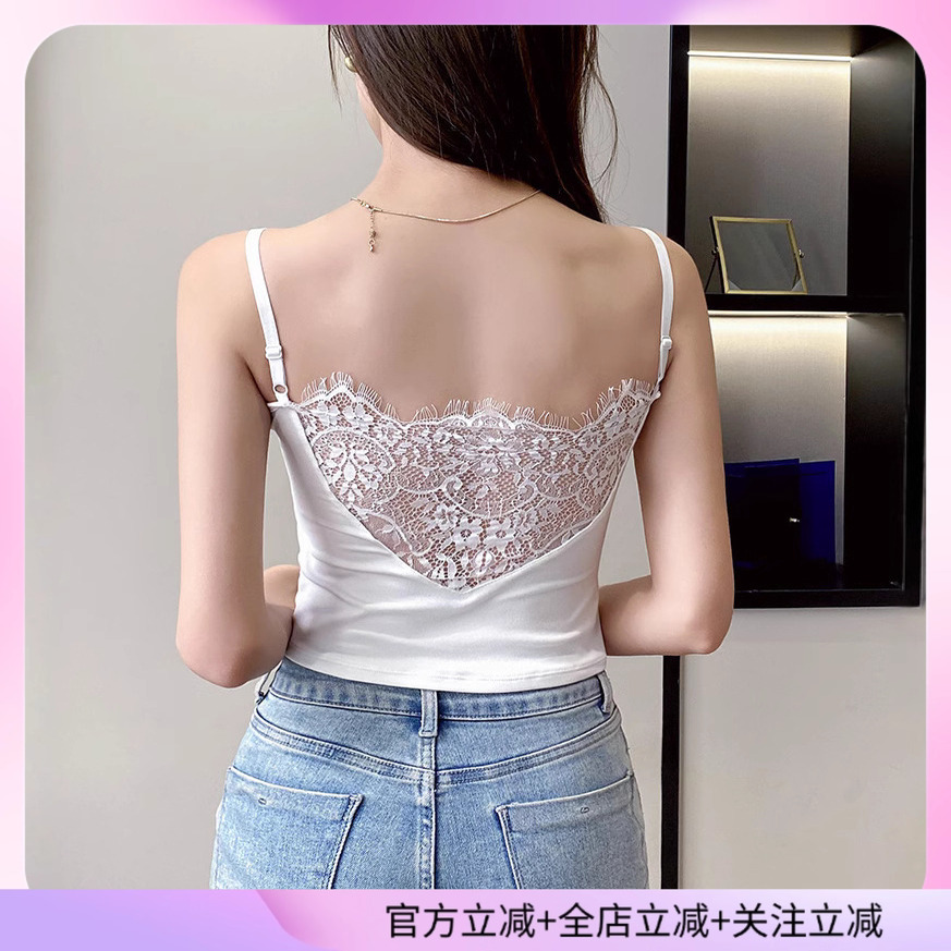 白色蕾丝带胸垫吊带女内搭2025夏季新款美背文胸一体背心绝美上衣