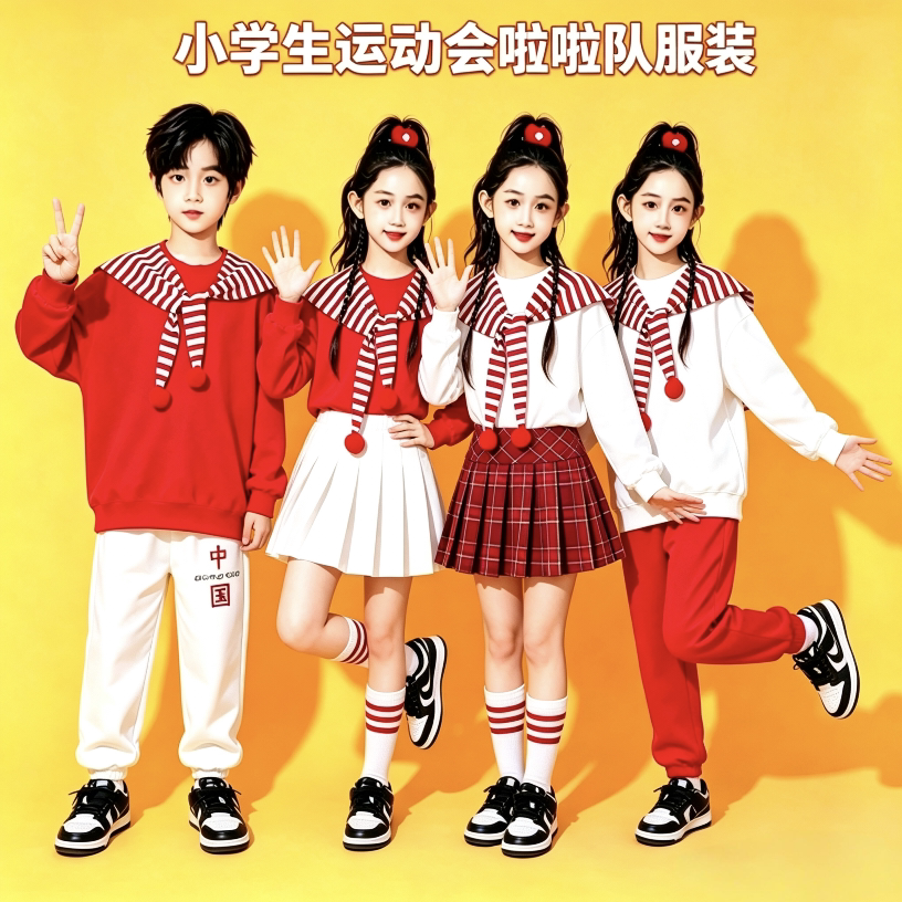 儿童合唱演出服小学生拉拉队运动会服装男女童幼儿园舞蹈服中国风