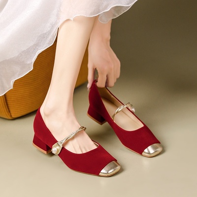 绝美玛丽珍婚鞋新娘鞋粗跟单鞋女
