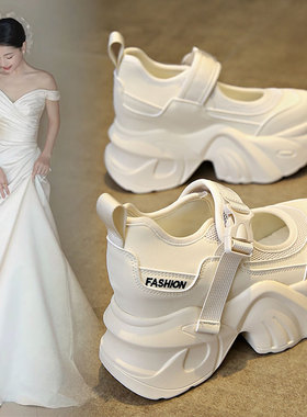 内增高玛丽珍婚鞋女主婚纱神器厚底松糕鞋10cm小个子不累脚新娘鞋