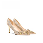 水晶结婚鞋 女2025新款 秀禾服主婚纱两穿水钻新娘高跟鞋 法式 伴娘鞋