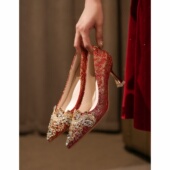 子 细跟不累脚中式 女2025新款 秀禾服敬酒两穿新娘鞋 红色订婚高跟鞋