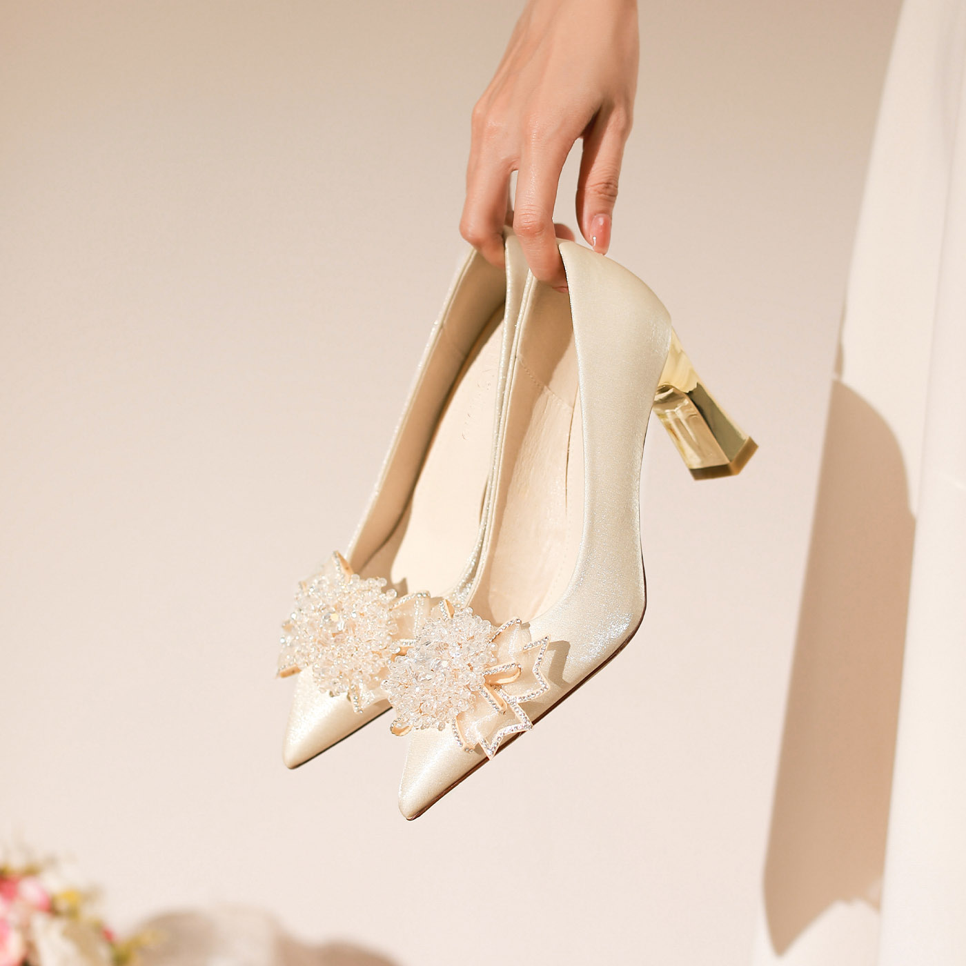 法式高跟鞋秀禾主婚纱两穿婚鞋女