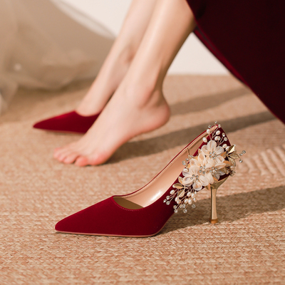 小众高跟婚鞋女秀禾婚服新娘鞋子