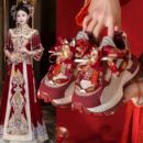 红色婚鞋女2025新款厚底老爹鞋秀禾婚纱两穿粗跟不累脚新娘高跟鞋