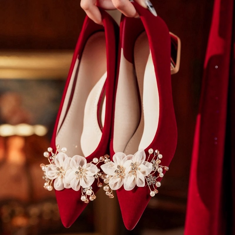 红色婚鞋女2025新款中式秀禾服粗跟不累脚新娘鞋孕妇低跟订婚单鞋,女鞋,浅口单鞋,淘宝优惠券,粉丝福利购,淘宝优惠卷