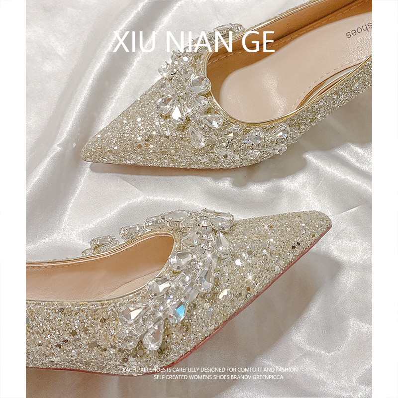 法式高跟鞋秀禾婚纱两穿粗跟婚鞋