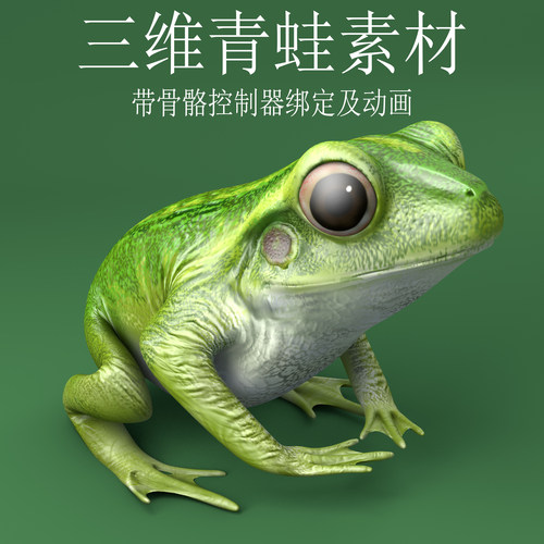 三维C4D青蛙素材3ds动物模型fbx骨骼控制器绑定obj动画模型 - 封面