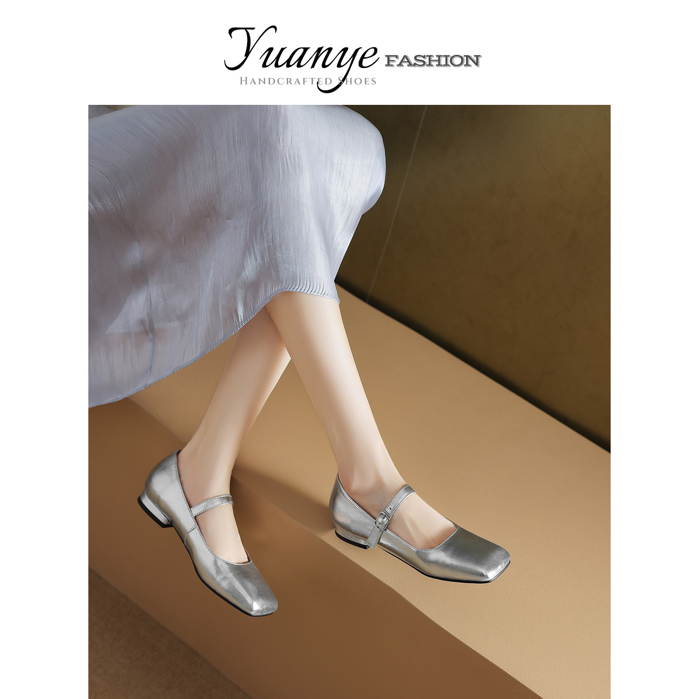 原野Yuanye●青石雨巷！真皮方头银色玛丽珍鞋一字带平底玛丽珍鞋,女鞋,玛丽珍鞋,淘宝优惠券,粉丝福利购,淘宝优惠卷