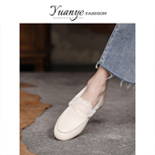 原野平底百搭毛毛鞋 子女ins潮 女冬加绒保暖棉鞋 真皮乐福鞋 豆豆鞋