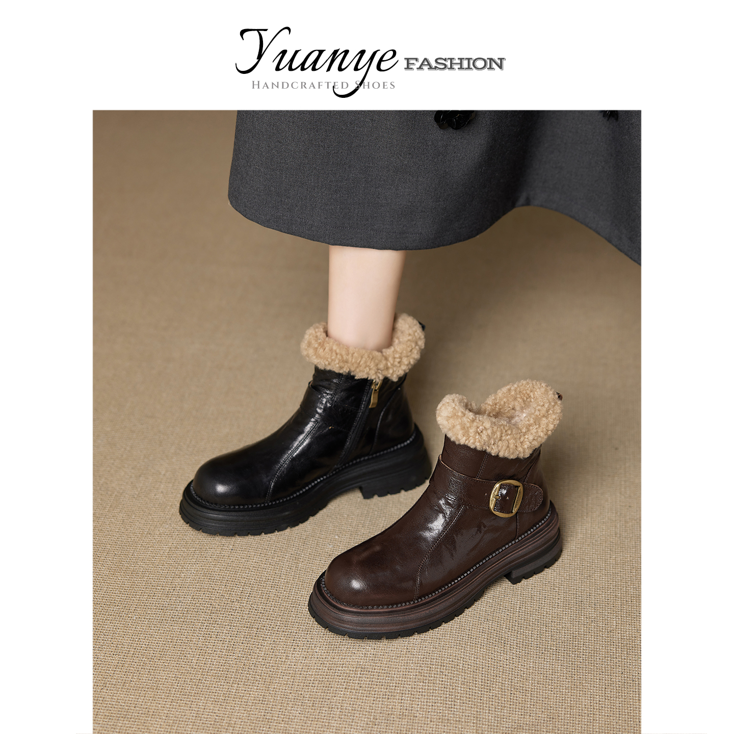 精选●手工真皮厚底毛毛靴！