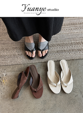 Yuanye丨原野 • 夏新款法式圆头露趾人字拖套趾坡跟休闲凉拖鞋女