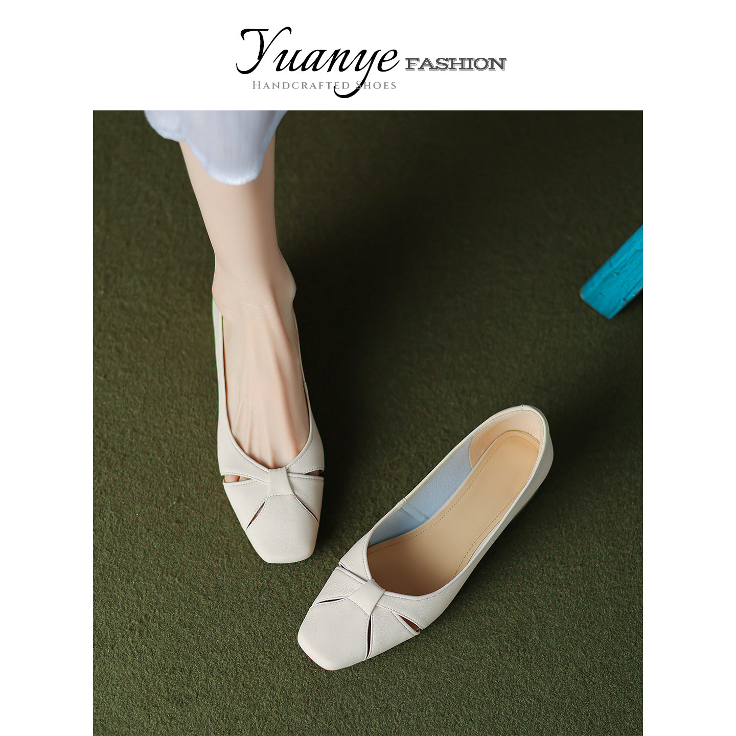 原野方头粗跟镂空简约淑女气质真皮一脚蹬单鞋子2025今年春夏新款