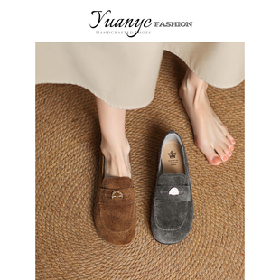 原野Yuanye●江枫渔火！绒面金币乐福鞋女真皮平底小皮鞋深口单鞋
