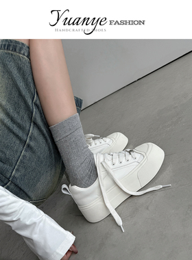 原野Yuanye●杜塞画廊！真皮舒适厚底休闲运动鞋女时间系带小白鞋
