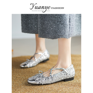 平底交叉带浅口单鞋 原野Yuanye 41到43蝴蝶结芭蕾舞鞋 大码 潮 女鞋