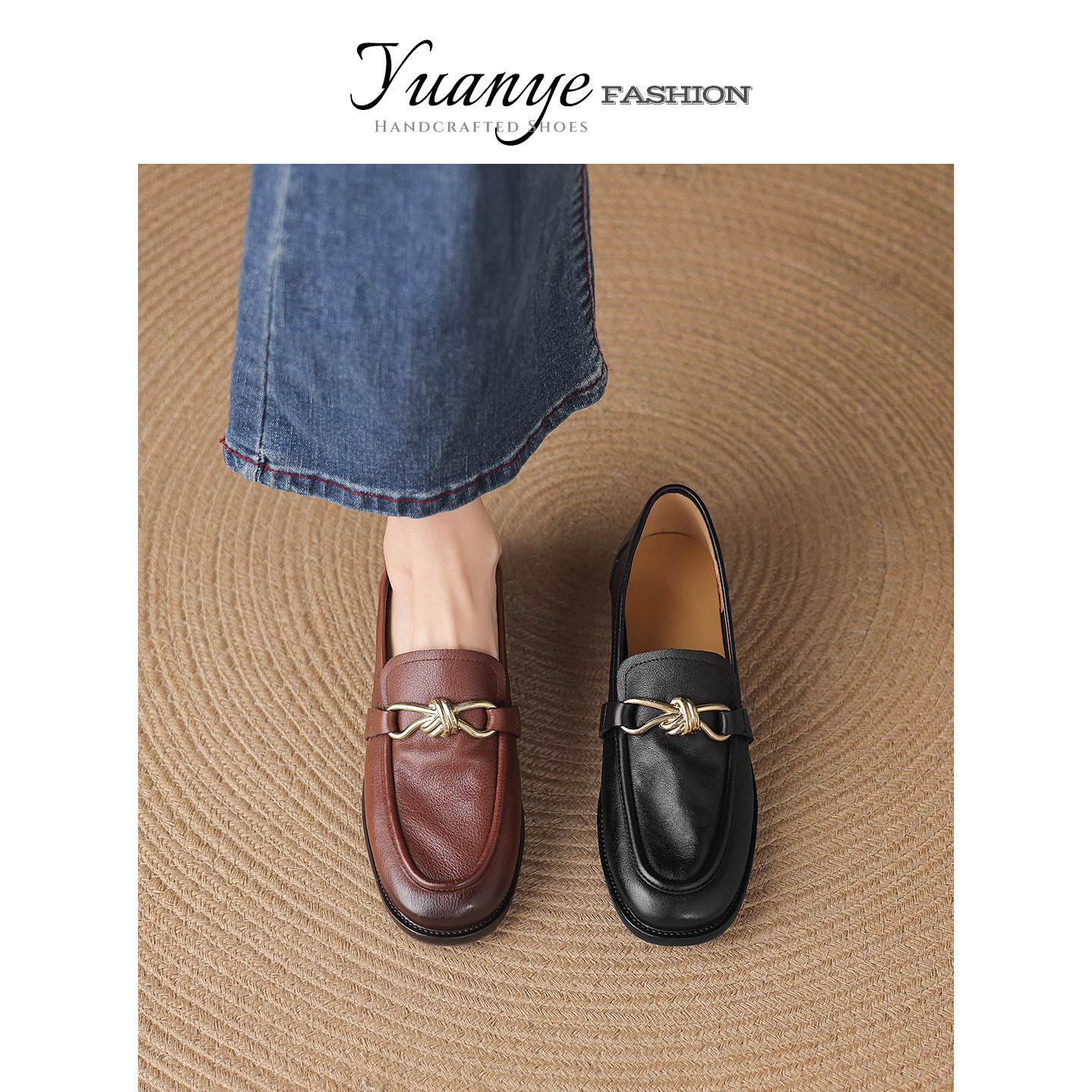 原野Yuanye●水洗牛皮！复古圆头蝴蝶结乐福鞋女复古低跟小皮单鞋,女鞋,乐福鞋（豆豆鞋）,淘宝优惠券,粉丝福利购,淘宝优惠卷