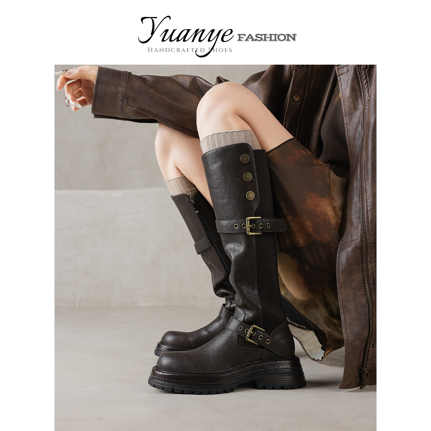 精选●手工真皮厚底骑士长靴！