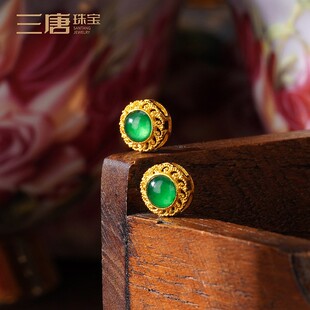 18K手工古法老黄金镶嵌翡翠背云配饰DIY吊坠手链手串珠宝配件隔珠