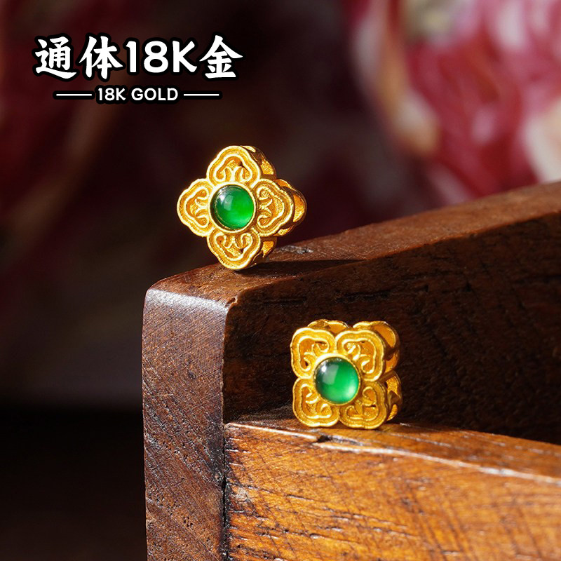 18k古法老黄金翡翠隔珠散珠背云金饰 DIY 手链手串珠宝配件配饰