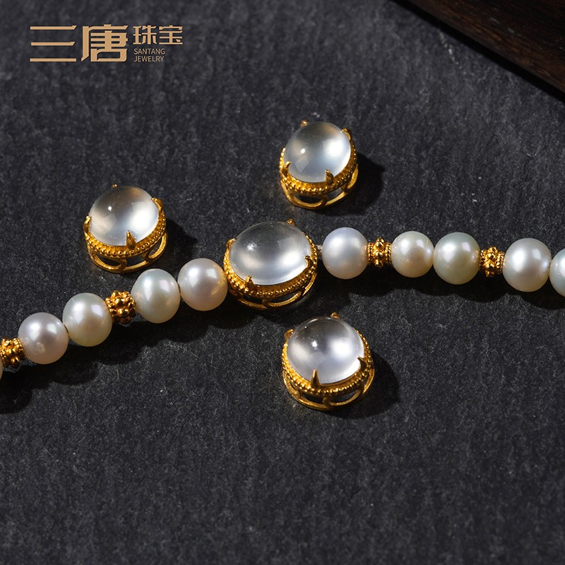 A货天然缅甸翡翠18K金蛋面隔珠