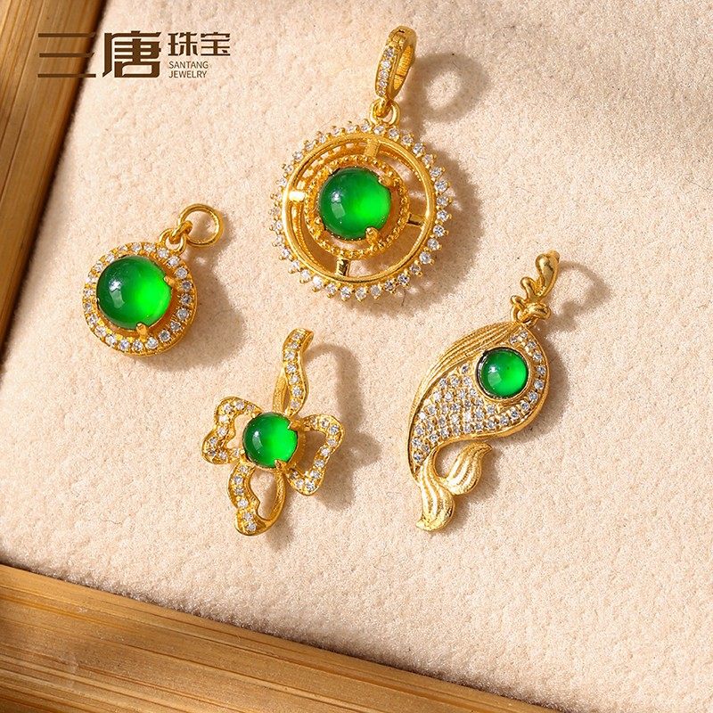 18K金配件diy手工古法黄金镶嵌钻石翡翠手链手串配饰吊坠挂坠饰品