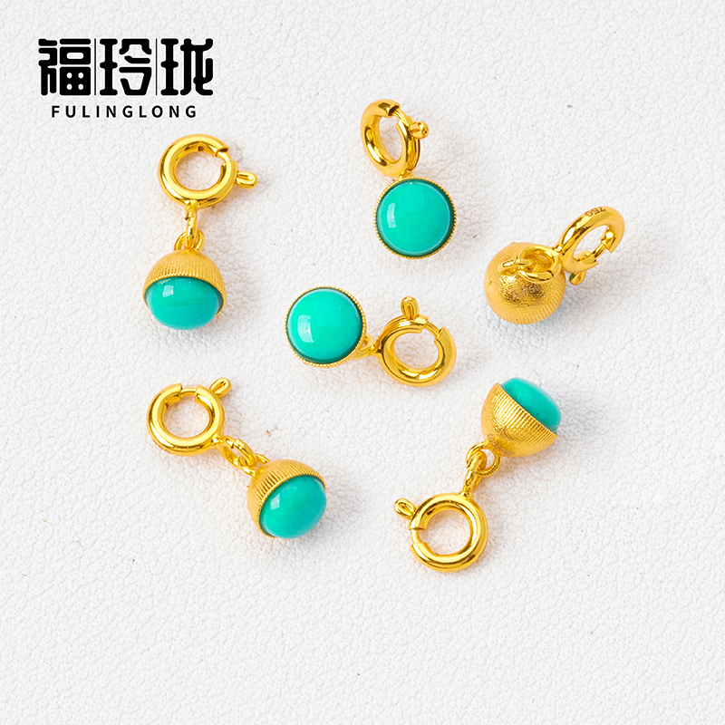18K金配件diy古法金鑲綠松彈簧扣