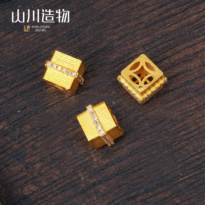 18K金配件diy金钻石方块隔珠隔片图片