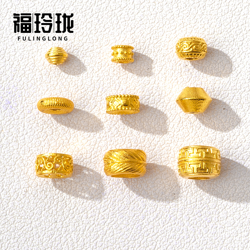 18k实心古法金隔珠配饰diy配件