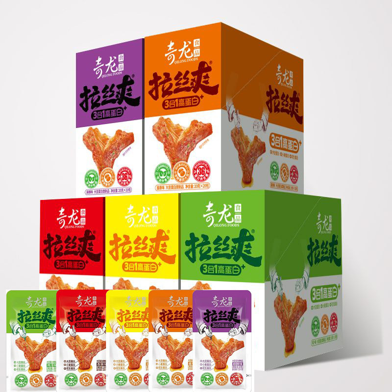 张奇龙拉丝爽手撕素牛排400g盒装三合一高蛋白素肉豆干小吃零食