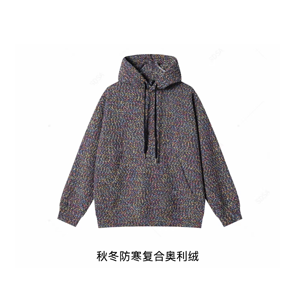 男士秋冬新款痞帅男装潮牌彩色小香风抽绳连帽卫衣百搭时尚