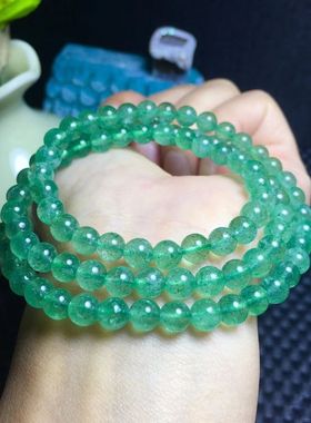 天然绿草莓晶手链三圈多圈绿草莓晶手链手链绿色水晶手链