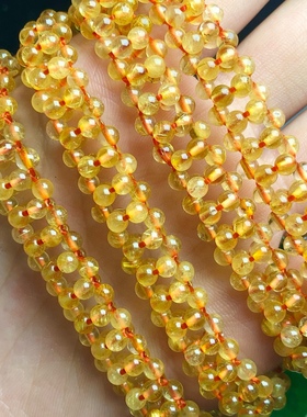 天然黄水晶手排手链编织款手镯女天然水晶黄发钛晶手串饰品