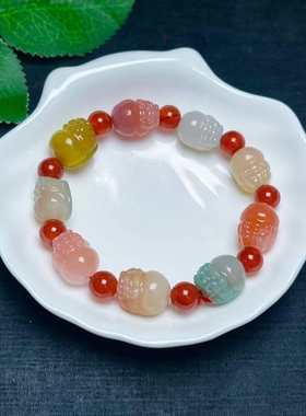 天然盐源玛瑙貔貅手链女单圈招财手链夏季糖果色时尚穿搭配饰