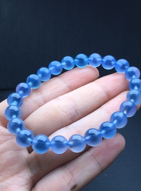 天然蓝塘心玛瑙手链蓝色玛瑙手链女款单圈简约百搭饰品礼物