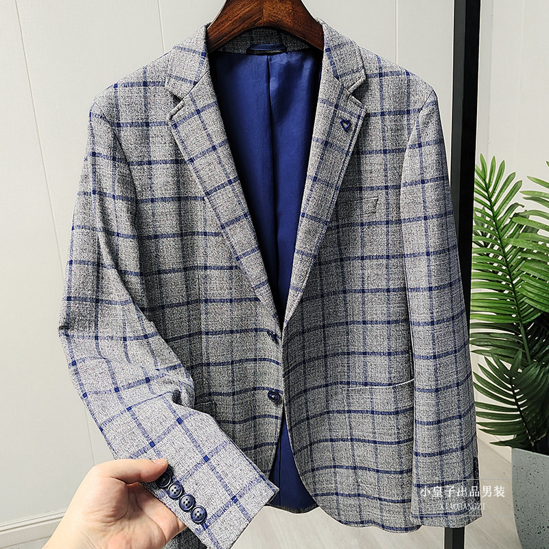 品质牛货 英伦绅士  春秋男商务休闲色织格纹平驳领西装西服外套