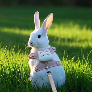 小兔外出牵引绳兔绳防挣脱遛兔绳兔子牵引绳可调节兔兔绳子兔链子