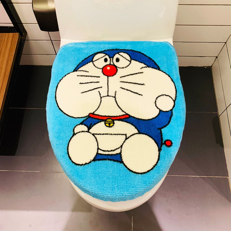 卡通马桶垫两件套冬季毛绒哆啦a梦坐便套家用可爱小黄鸭马桶圈套
