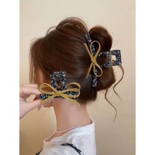 法式碎花蝴蝶结抓夹女高级感2026新款鲨鱼夹后脑勺中号半扎发头饰